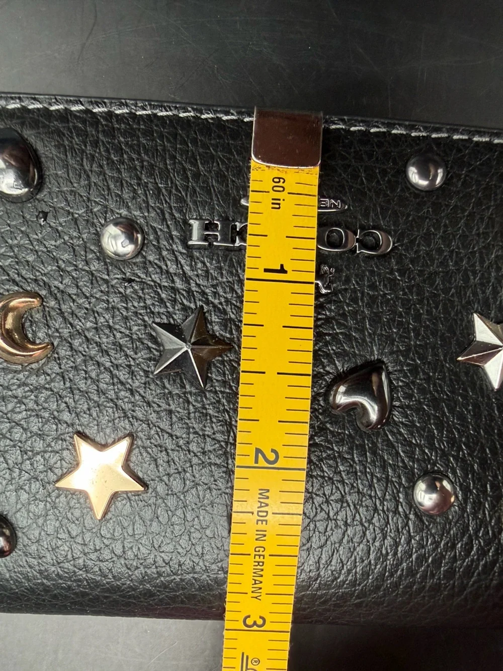 Coach Black Pebbled Leather Chain Wallet with Rivets